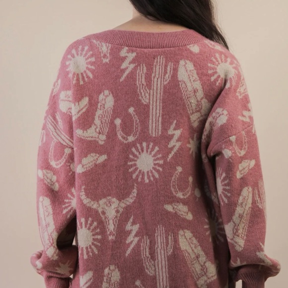 Mauve Western Patterned Sweater - Picture 2 of 4